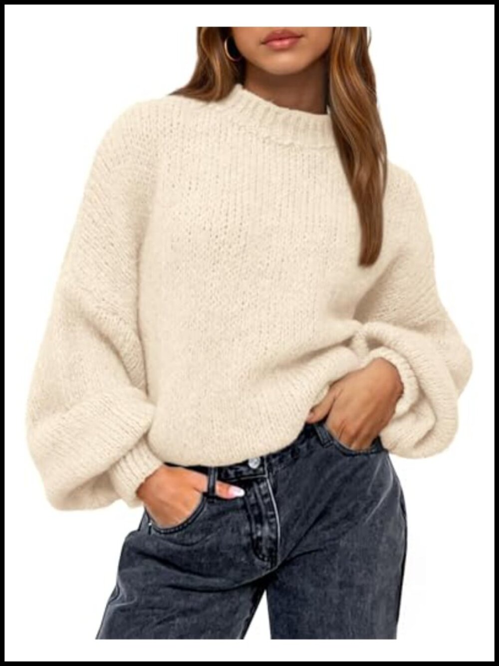 Oversized Crewneck Pullover Sweater Long Sleeve Ribbed Knit Loose Fit